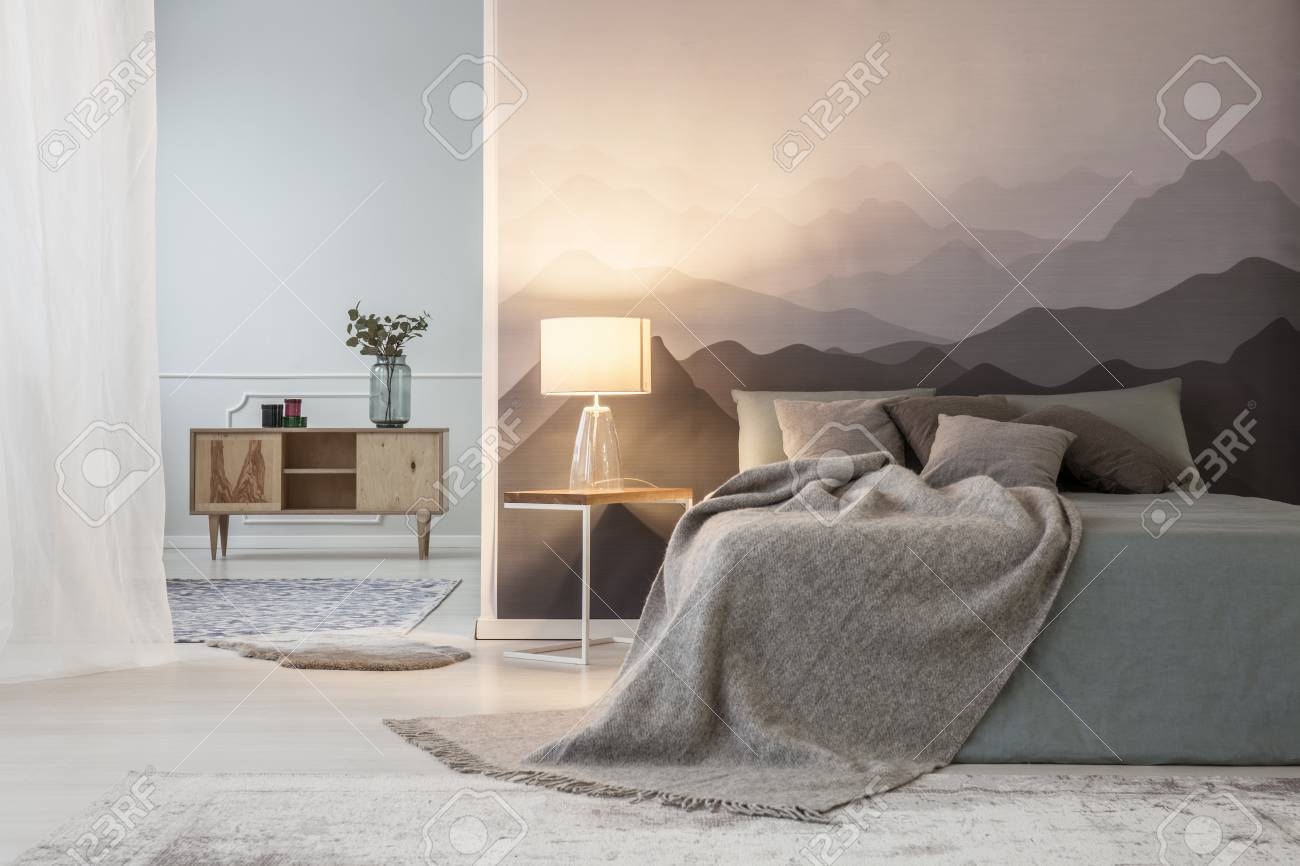 Illuminated Mountain Lover S Open Space Bedroom Interior With