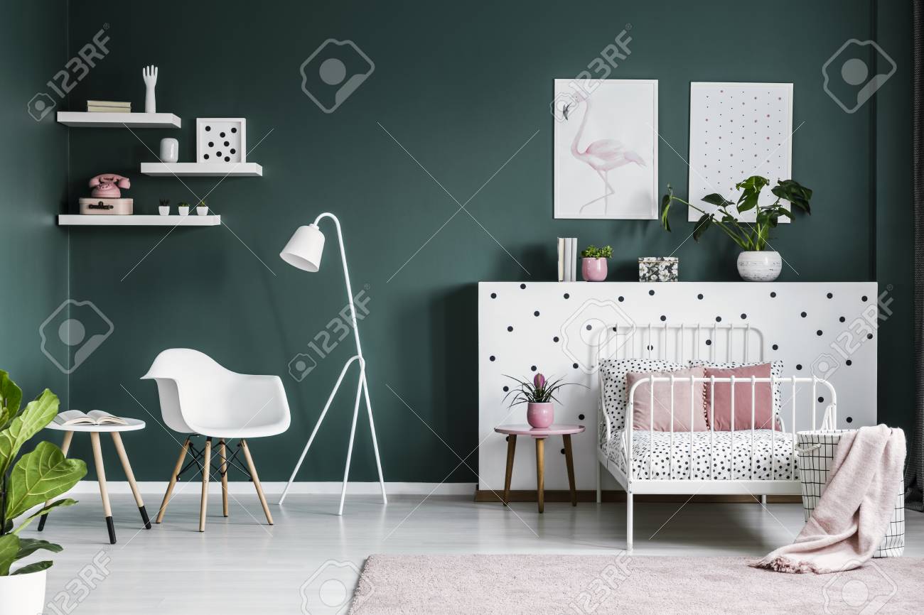 Pastel Pink Decorations In A Scandi Bedroom Interior For A Teenage