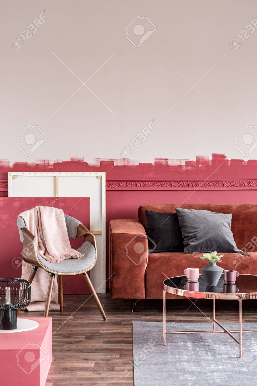 Living Room With Ombre Wall, Stylish Grey Chair With Pastel Ink.. Stock Photo, Picture And Royalty Free Image. Image 119191326.