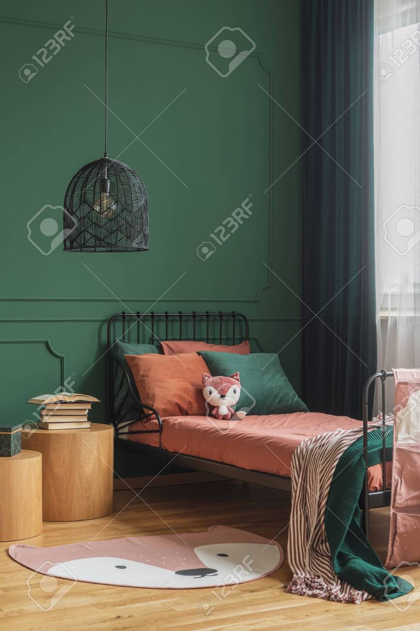 Black Fancy Chandelier In Fashionable Teenager Bedroom With Single