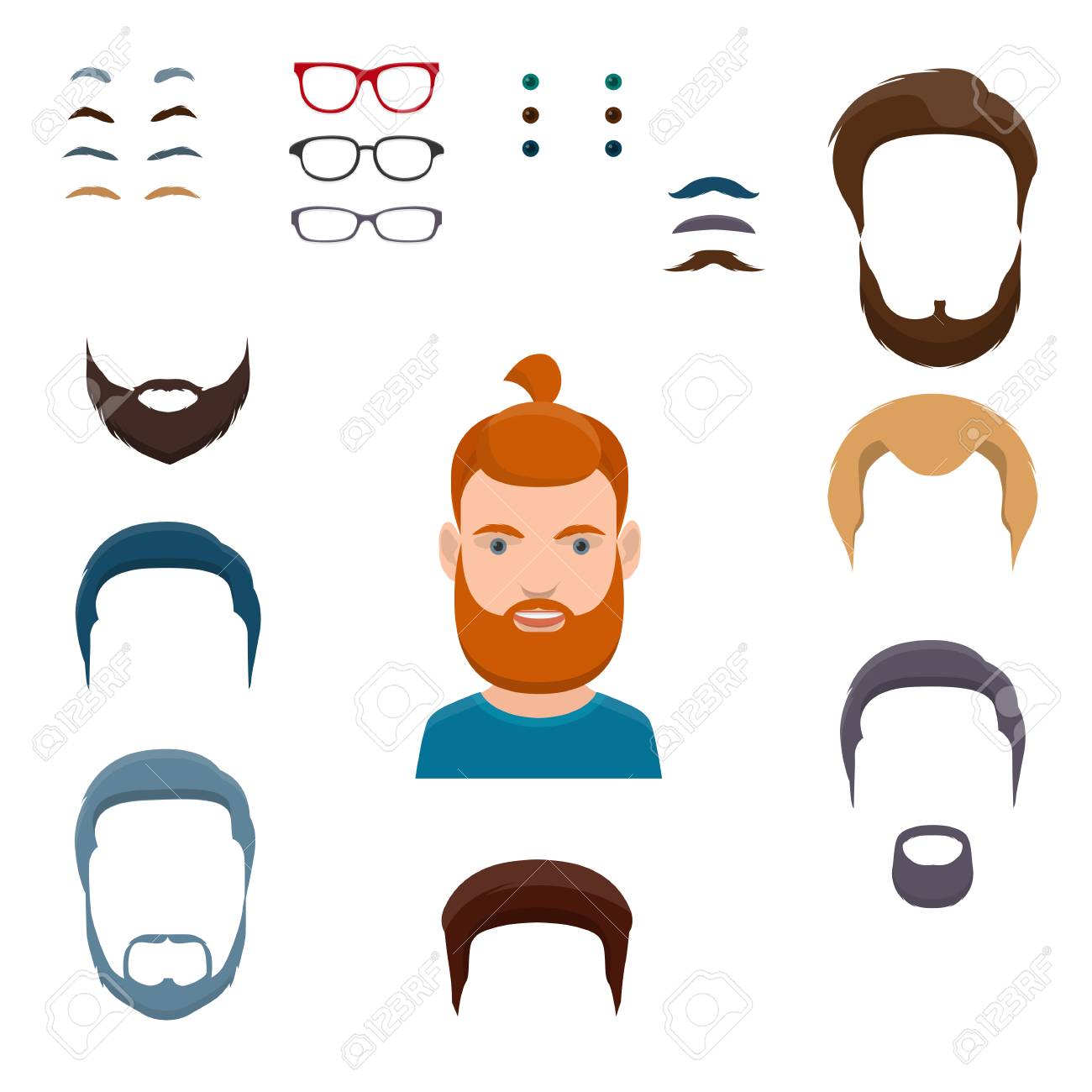 Male Face Constructor With Different Versions Haircuts Beards