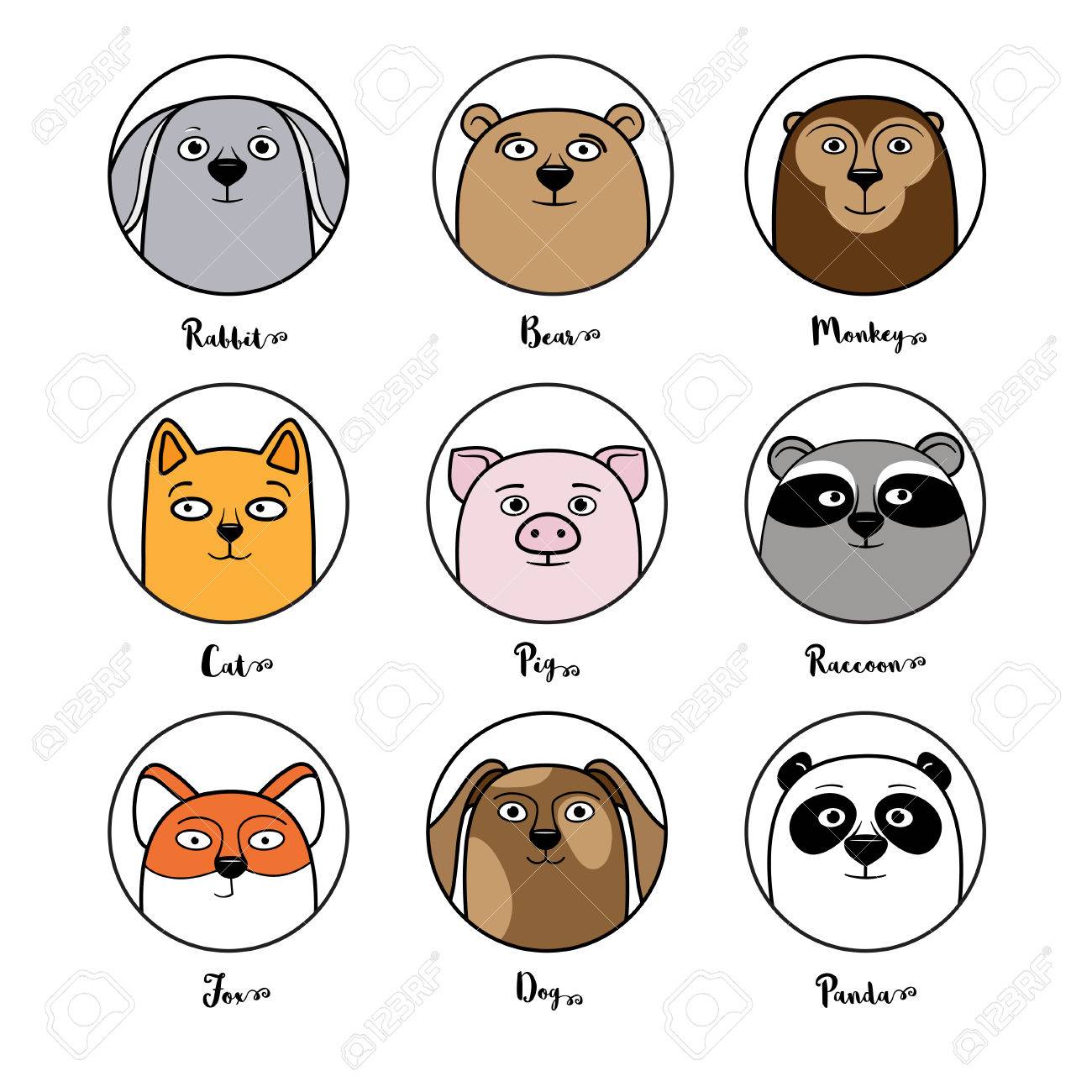 サークルでかわいい動物アバターのセット ホワイト バック グラウンドで分離された漫画スタイルのベクトル図です 猫 犬 アライグマ キツネ クマ パンダ 猿 ウサギ アバター ゲーム チャット Userpicのイラスト素材 ベクタ Image