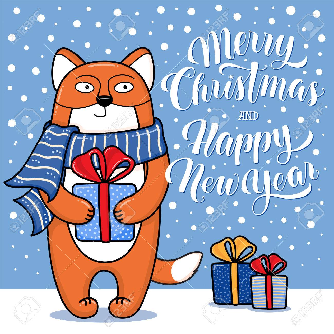 メリー クリスマスと幸せな新年挨拶のカードはフォックス ギフト 雪 レタリング 漫画イラスト クリスマスと新年のカード 招待状 ポスター バナー デザインのキツネのイラスト素材 ベクタ Image メリー クリスマスと幸せな新年挨拶のカードはフォックス ギフト 雪 レタリング 漫画イラスト クリスマスと新年のカード 招待状 ポスター バナー デザインのキツネのイラスト素材 ベクタ Image
