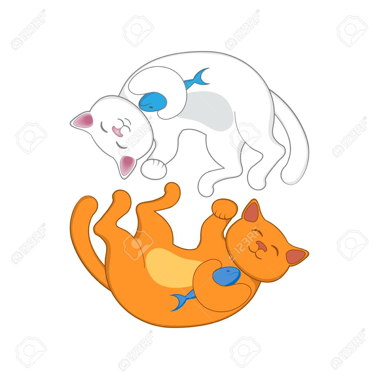 Logo Emblem With Two Cats Red And White Forming A Circle