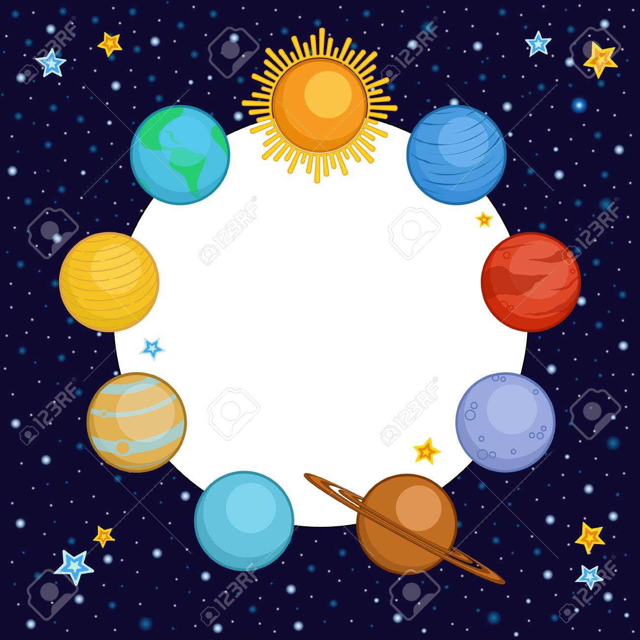 Planets Of Solar System In Outer Space With Round Place For Text