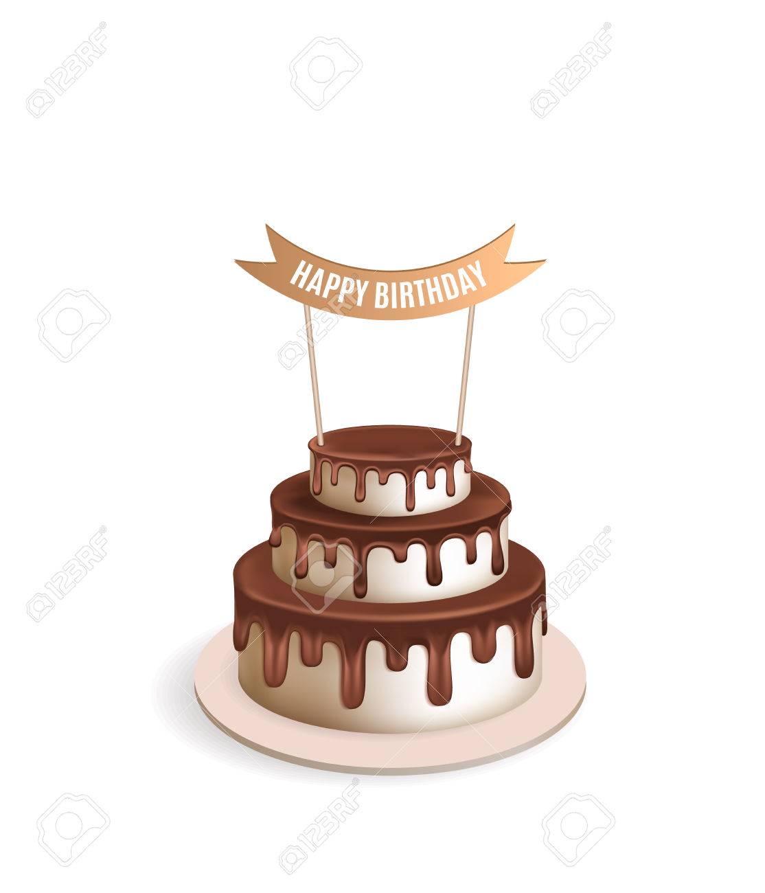 現実的なケーキ ポスターや誕生日のポストカードのイラスト 溶融チョコレートのアイシング 階層型のケーキ 図のイラスト素材 ベクタ Image
