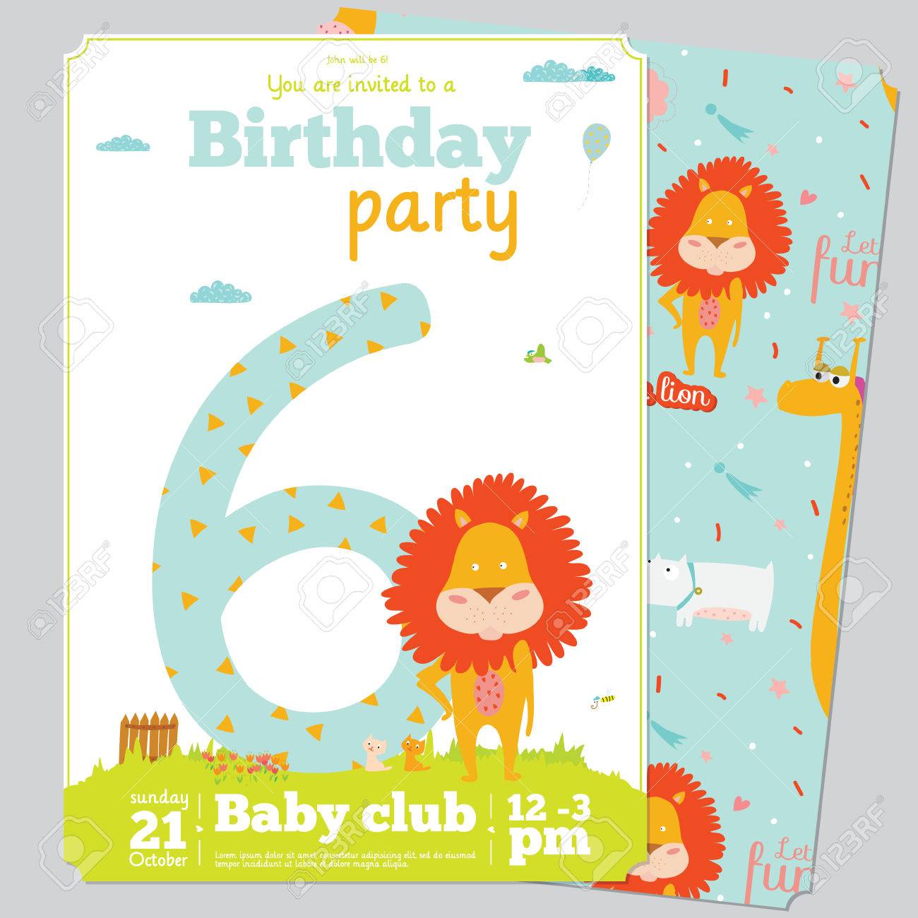 birthday anniversary numbers with cute animals and kids and birthday invitation cards for birthday party for kids