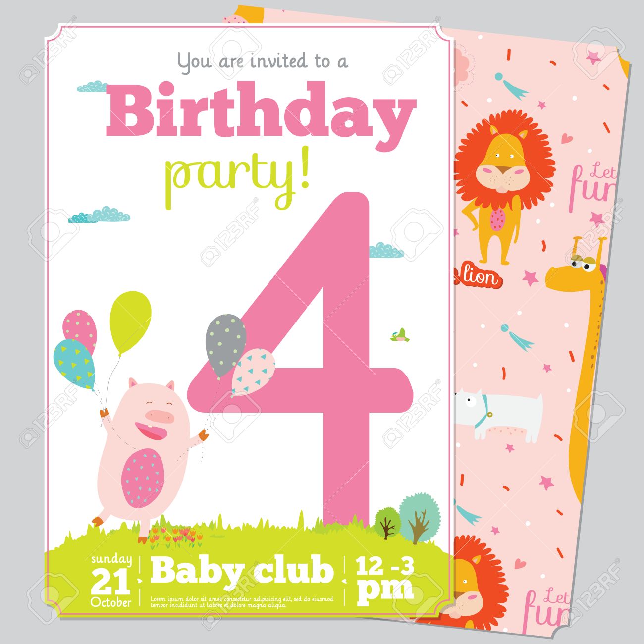 birthday anniversary numbers with cute animals and kids and birthday birthday invitation card kids