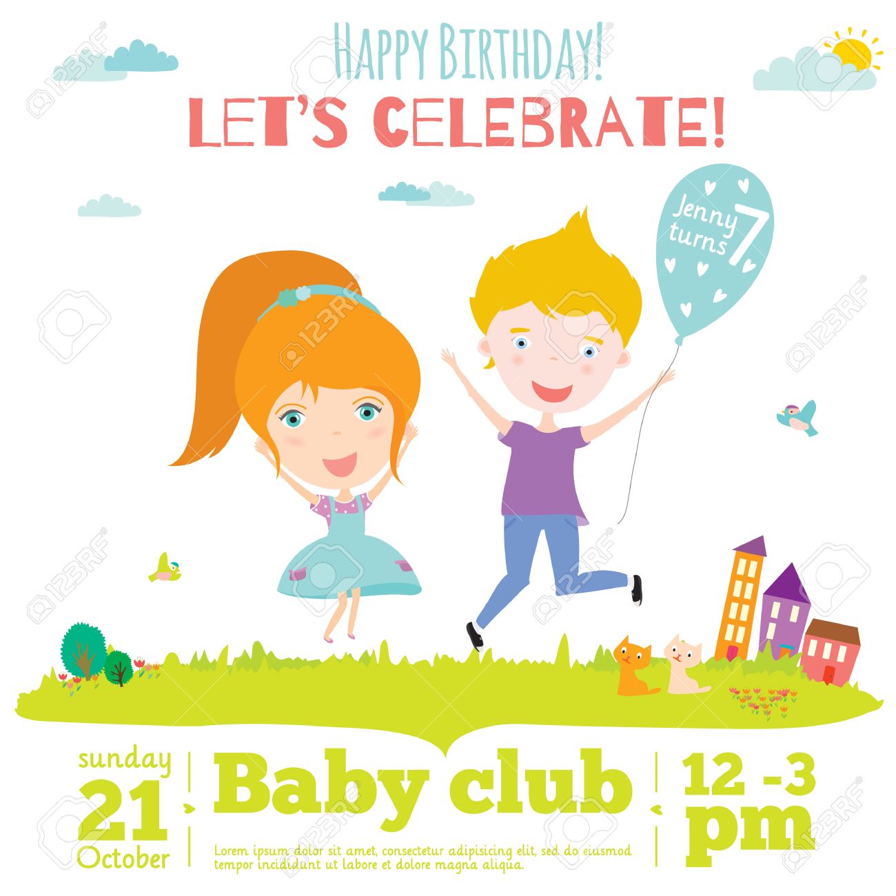 vector invitation card on summer beach party with smiling and kids beach party invitation