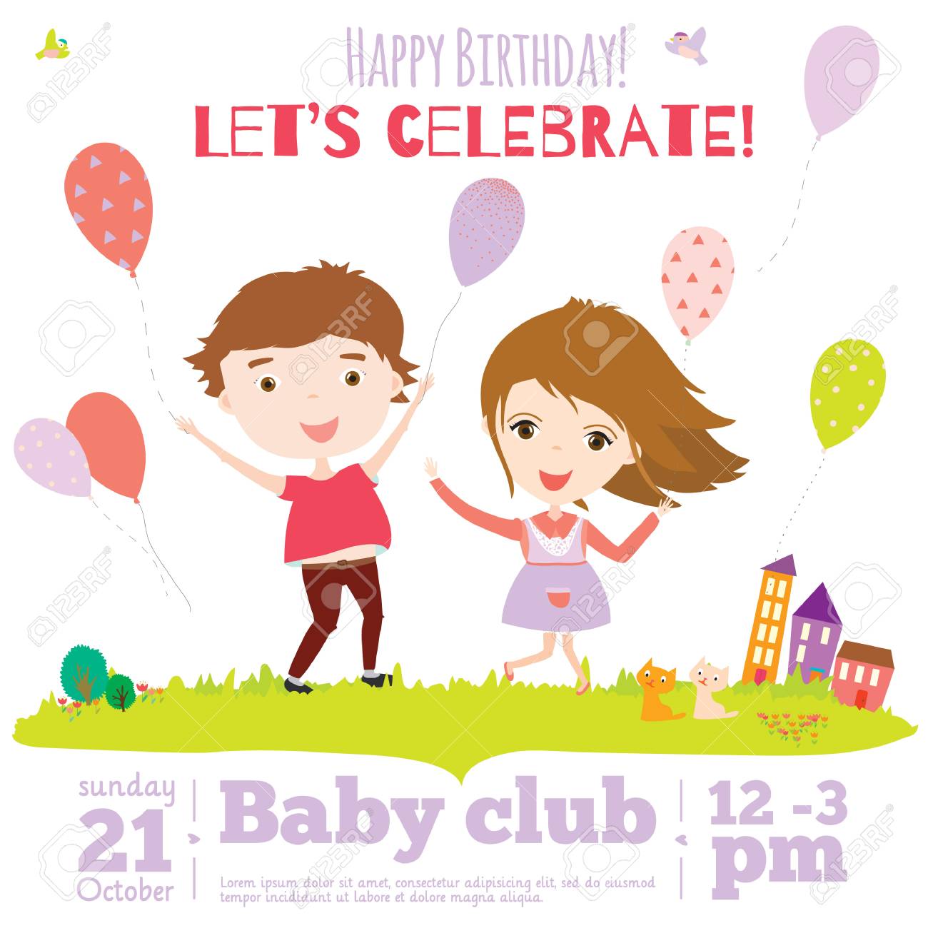 vector invitation card on summer beach party with smiling and kids beach party invitation