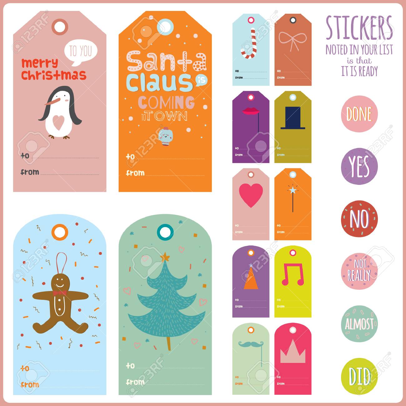 vintage christmas and new year greeting stickers labels tags