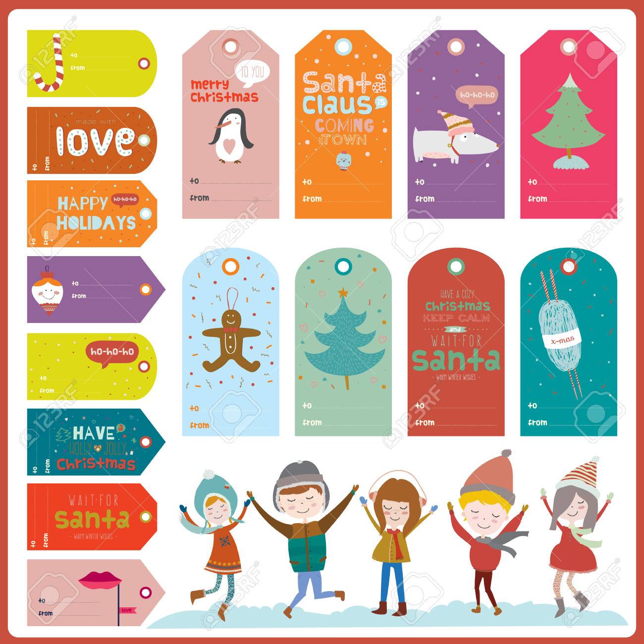 vintage christmas and new year greeting stickers labels tags