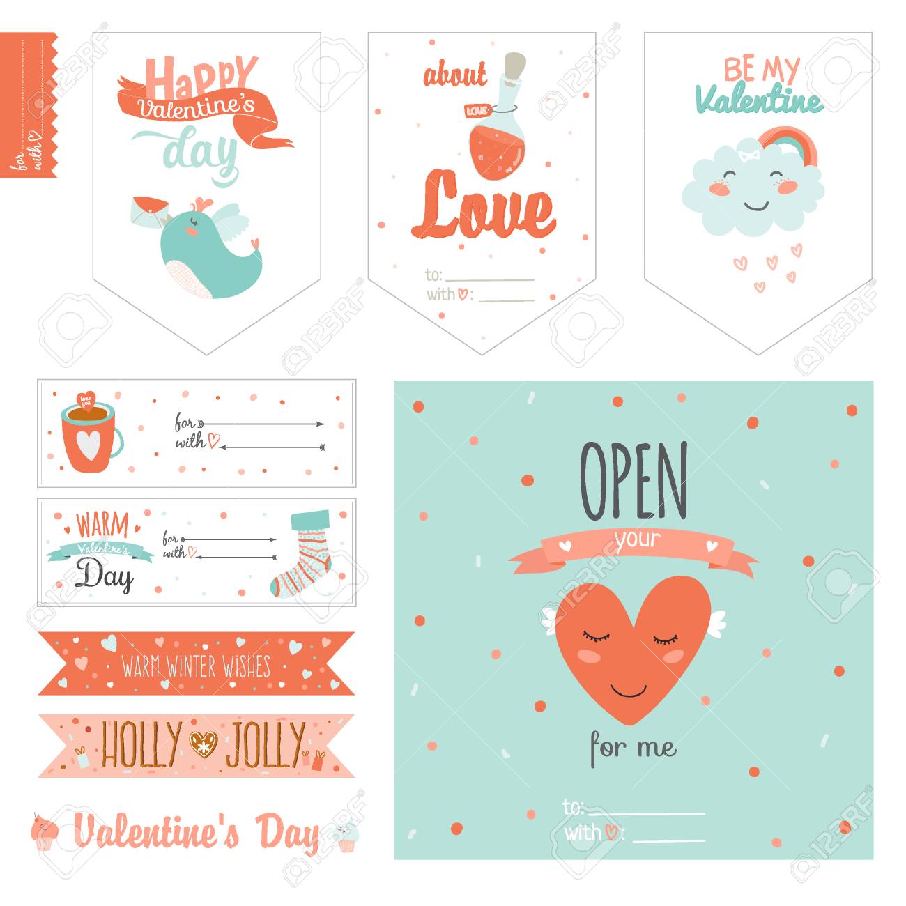 Set Of Cute Valentines Day Gift Tags And Journaling Cards Templates Royalty Free Cliparts Vectors And Stock Illustration Image 52427711