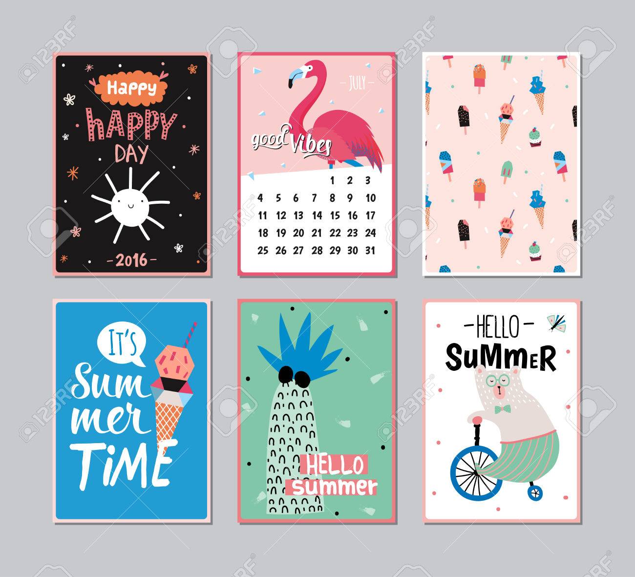カレンダーとセットでかわいい夏ポスター 7 月 Trandy 夏の要素 文字体裁の夏 ベクトル 分離されました スカンジナビアのグリーティング カード ギフトタグ 垂れ幕 ステッカー ラベル テンプレートに適しています のイラスト素材 ベクタ Image