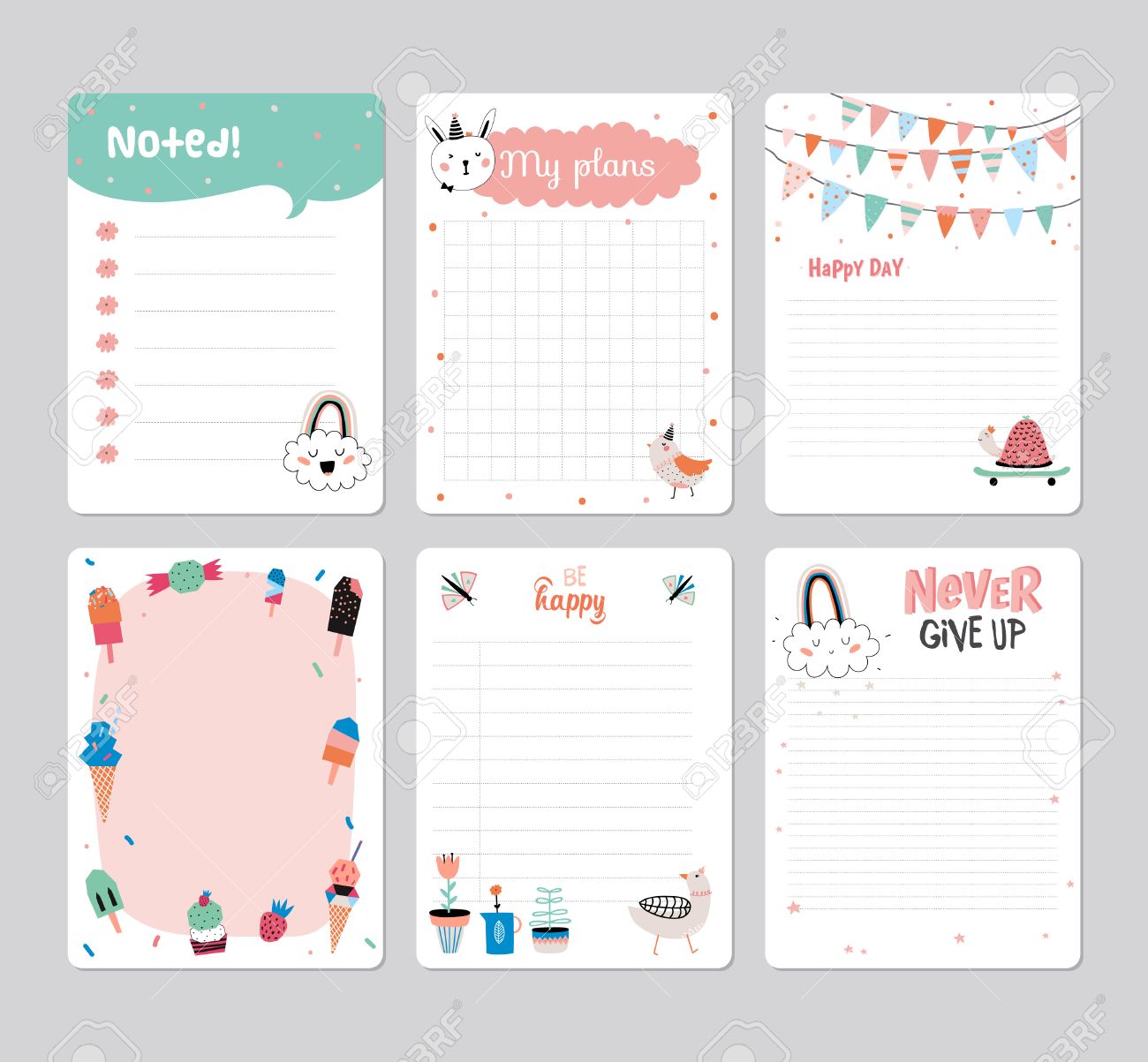cute calendar daily planner template for 2016 note paper set