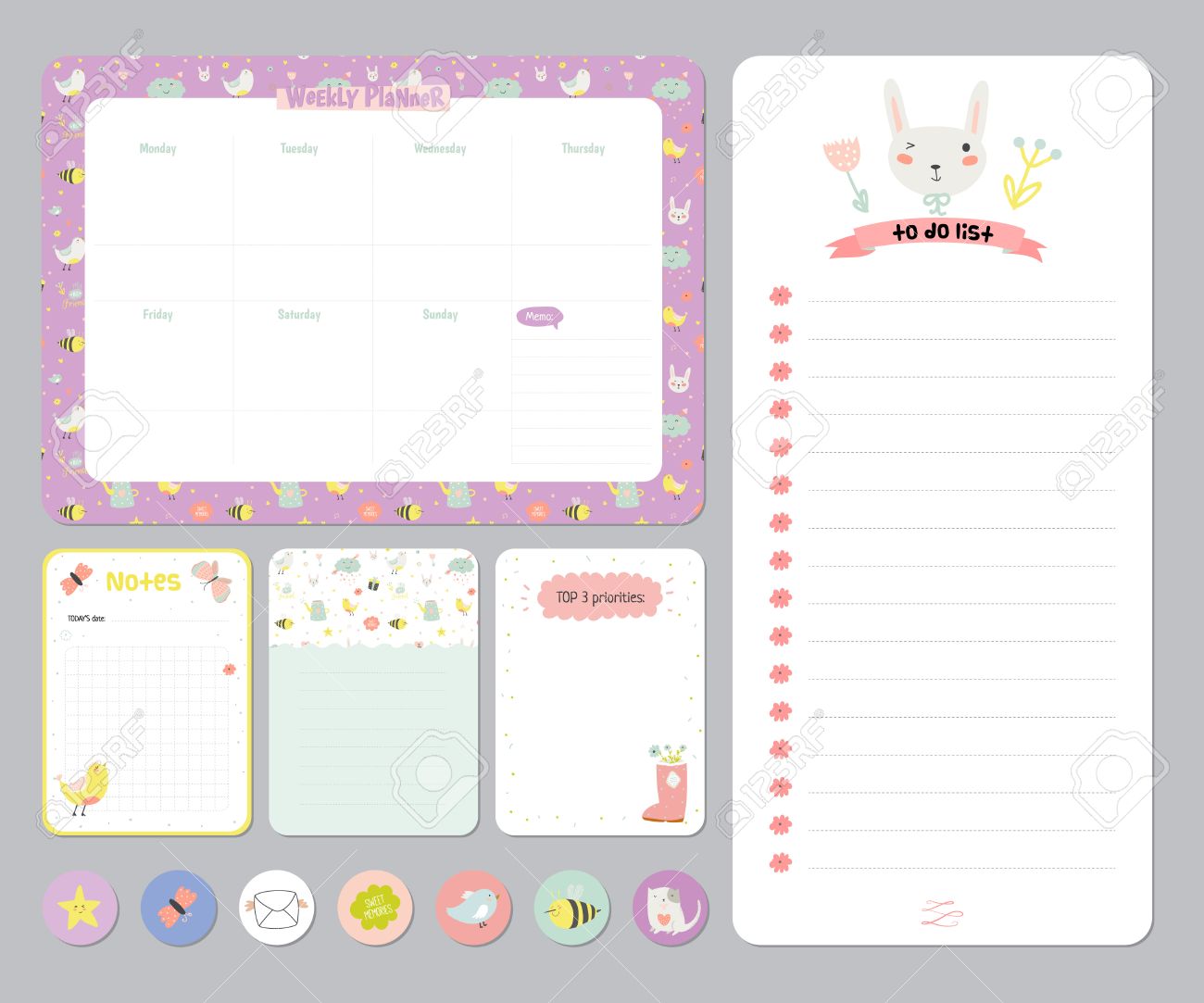 cute calendar daily and weekly planner template note paper and