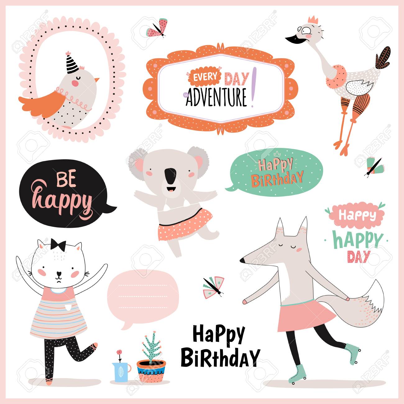 set of birthday cards gift tags label templates and stickers