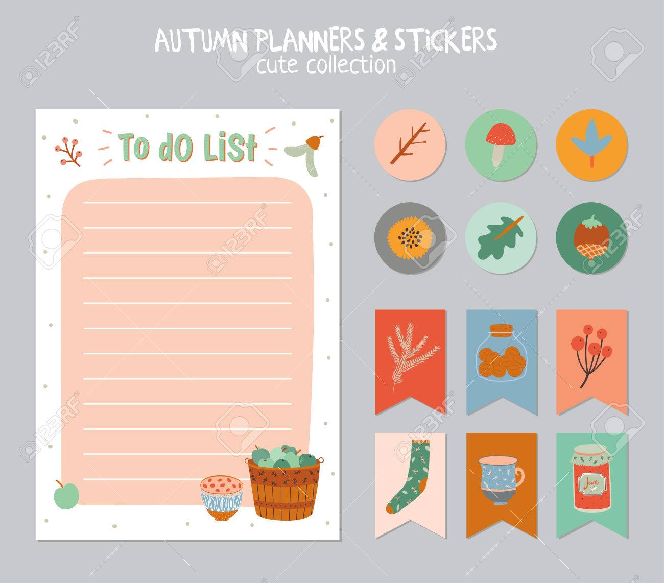 cute daily calendar and to do list template note paper and stickers