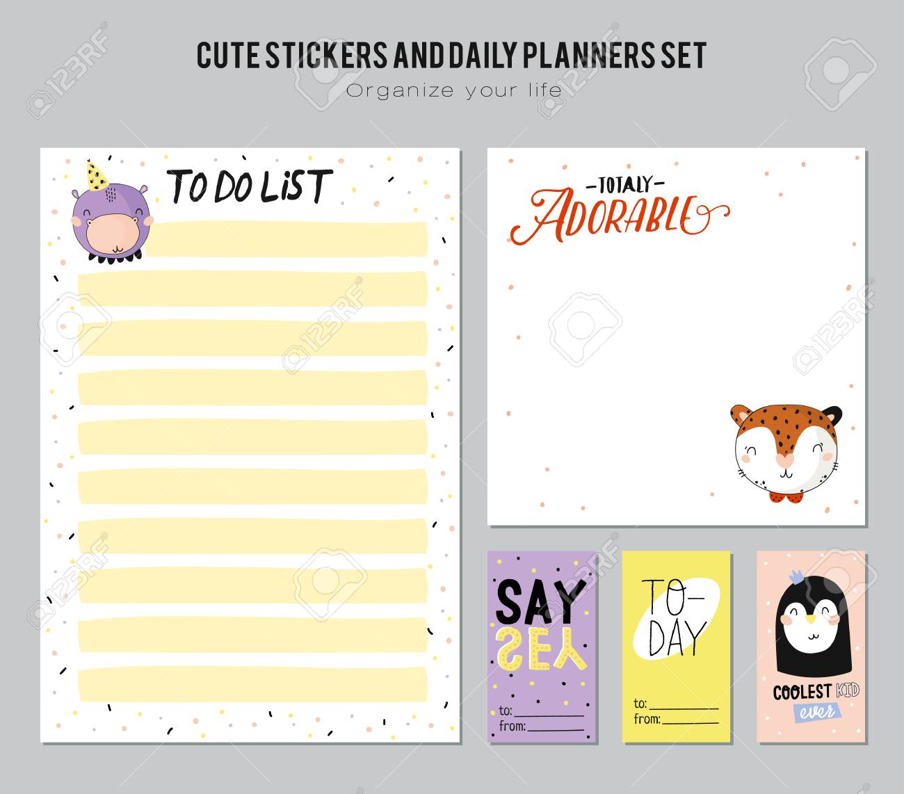 set of planners and to do lists with cute animal illustrations cute lists