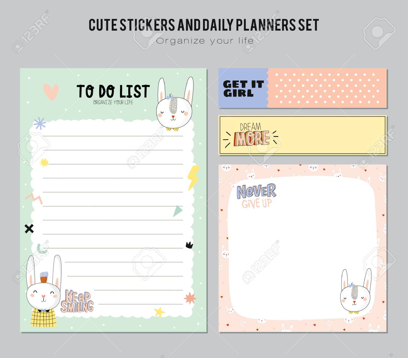 set of planners and to do lists with cute animal illustrations cute lists
