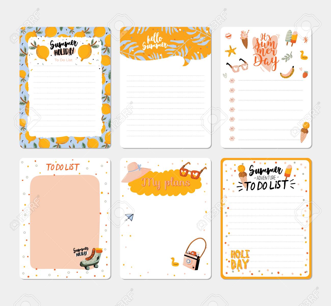 collection of weekly and daily planners sheet for notes and weekly sheet