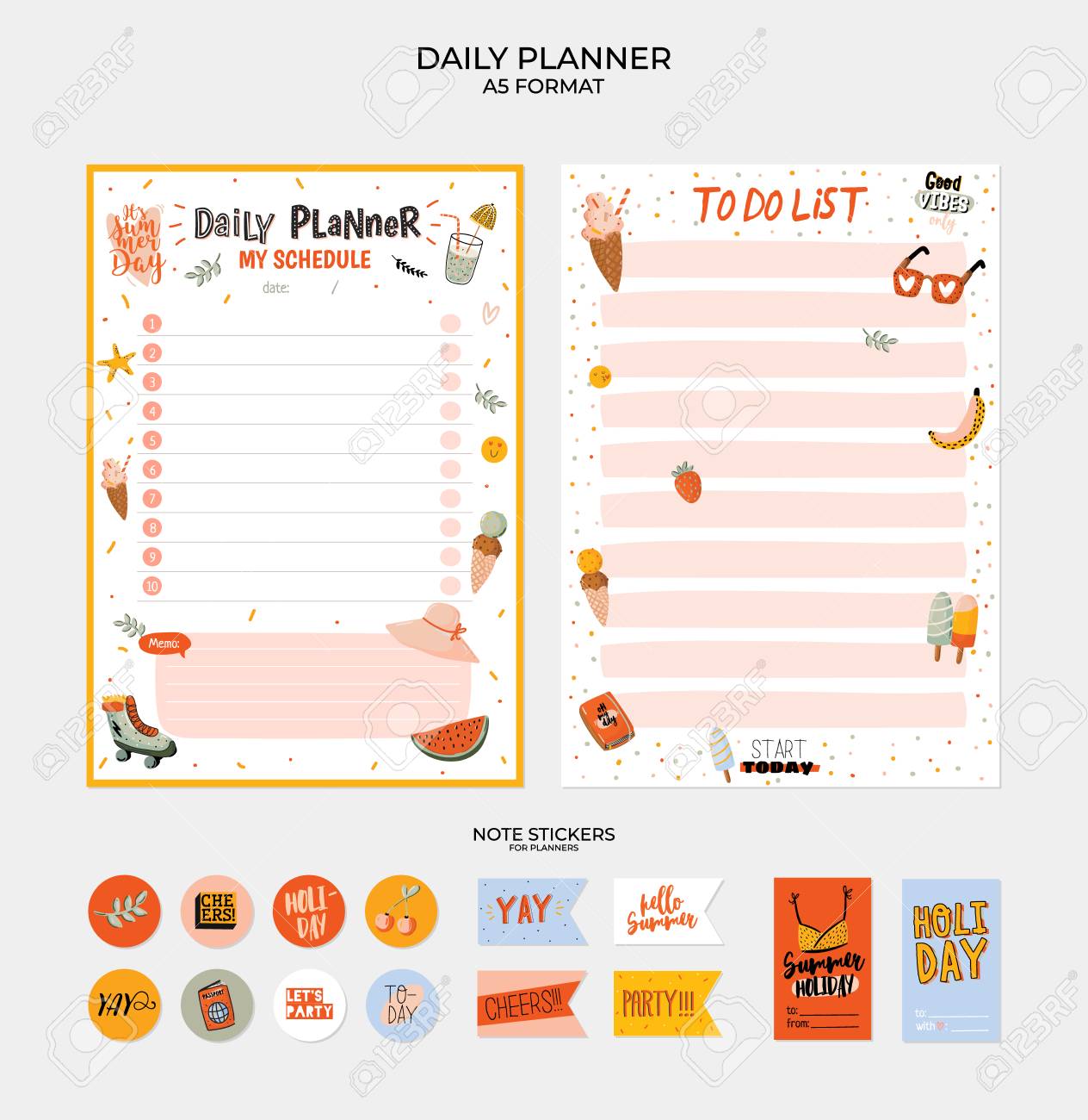 collection of weekly and daily planners sheet for notes and weekly sheet