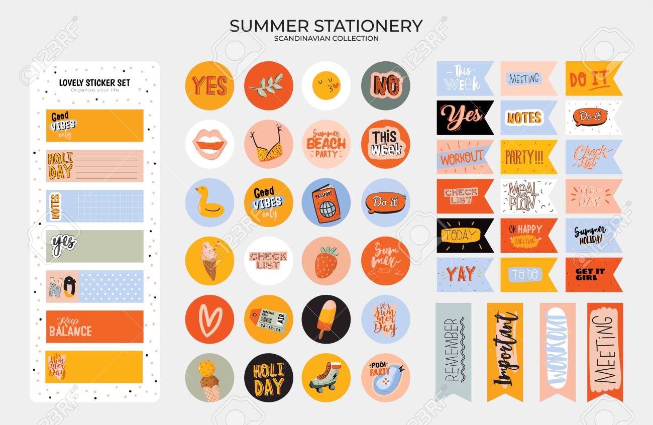 set of weekly planners and to do lists with cute summer illustrations cute lists