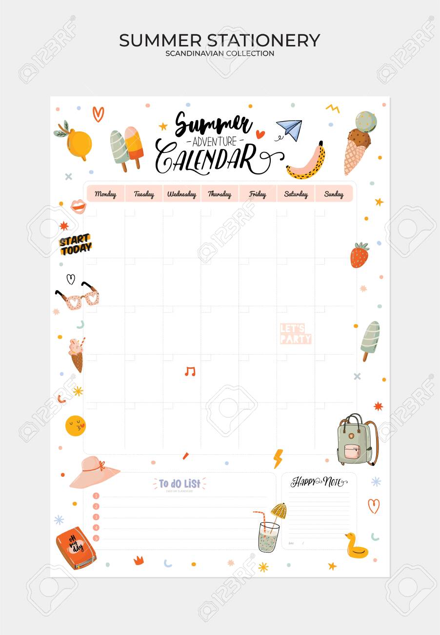 set of weekly planners and to do lists with cute summer illustrations cute lists