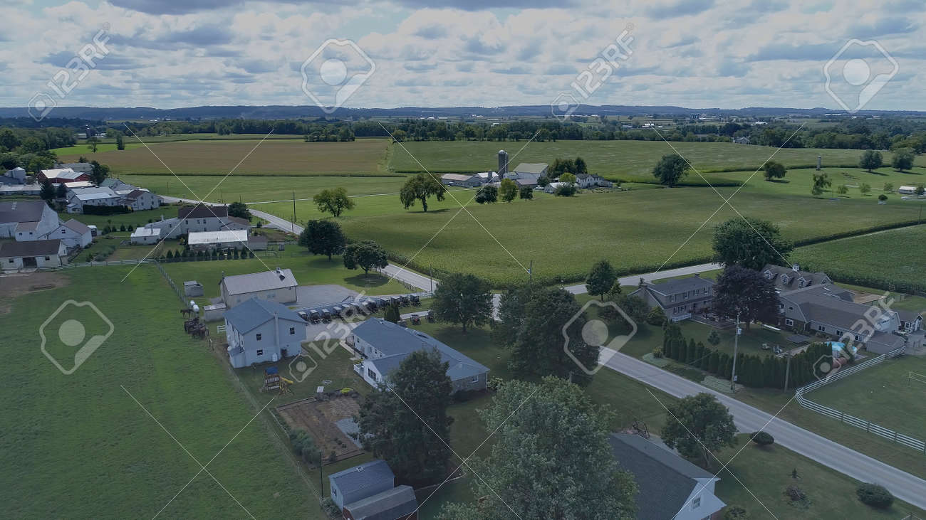 Aerial View of Green Farmlands With Different Crops Growing in the Fields on a Sunny Day - 165159442 Aerial View of Green Farmlands With Different Crops Growing in the Fields on a Sunny Day - 165159442