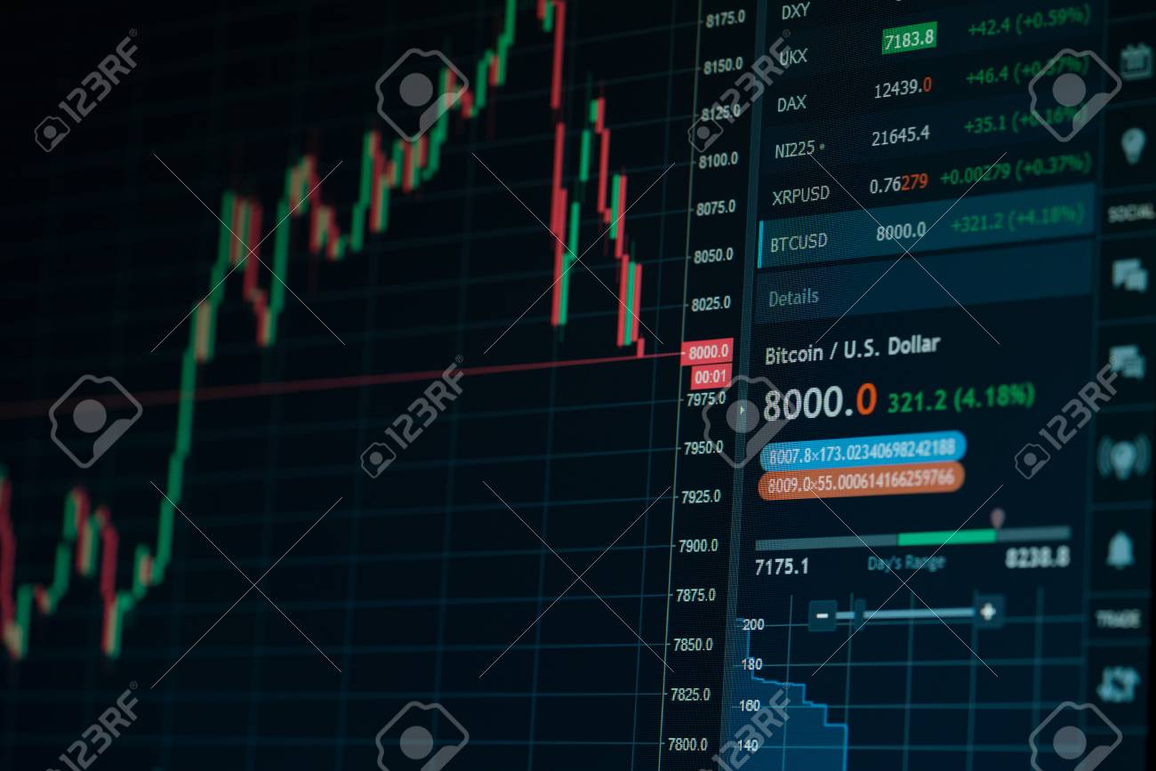 비트 코인 통화의 주식 시장 온라인 하락세 차트-투자, 전자 상거래, 금융 개념 로열티 무료 사진, 그림, 이미지 그리고  스톡포토그래피. Image 95291862