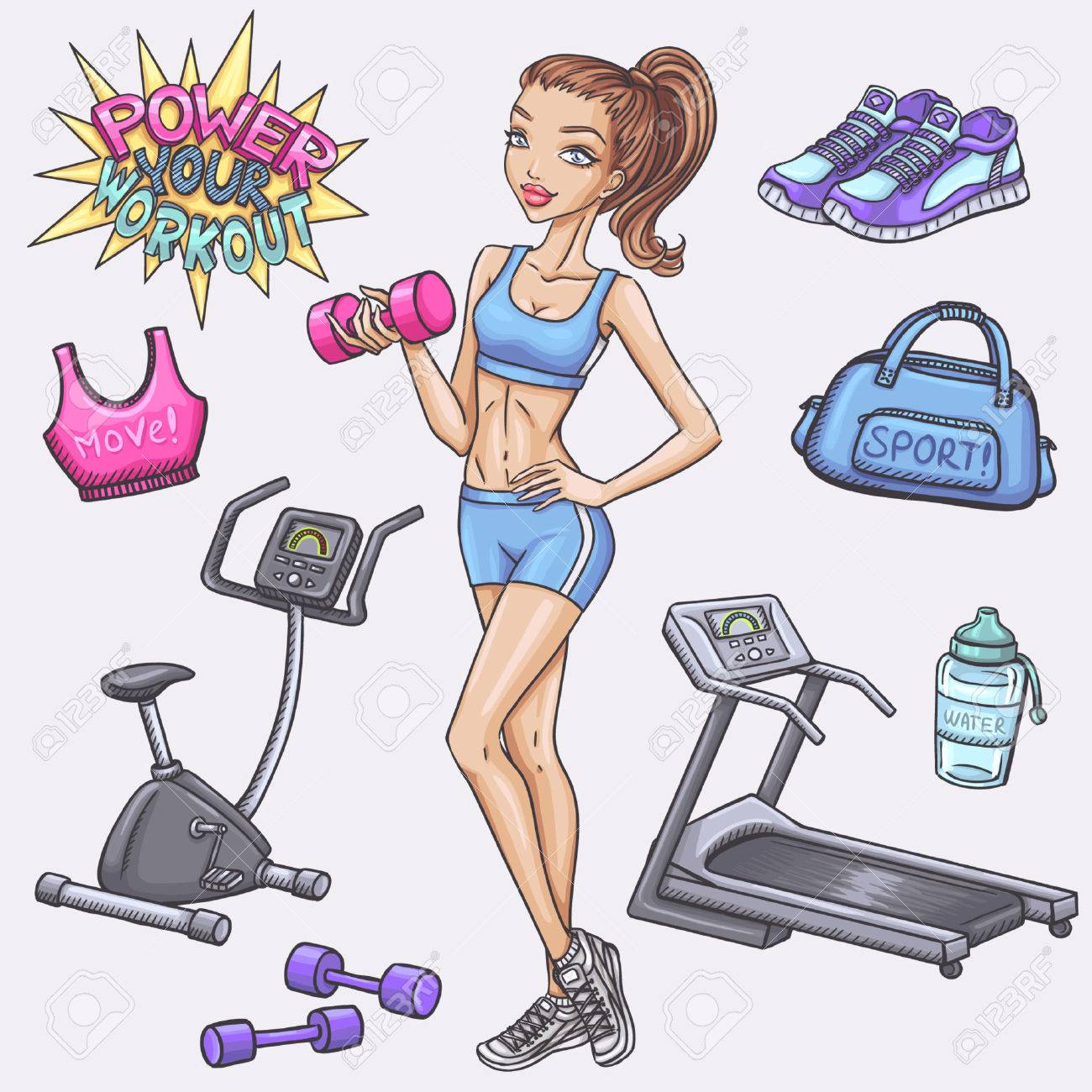 Fitness girl and gum and fitness doodles - 40277676 Fitness girl and gum and fitness doodles - 40277676