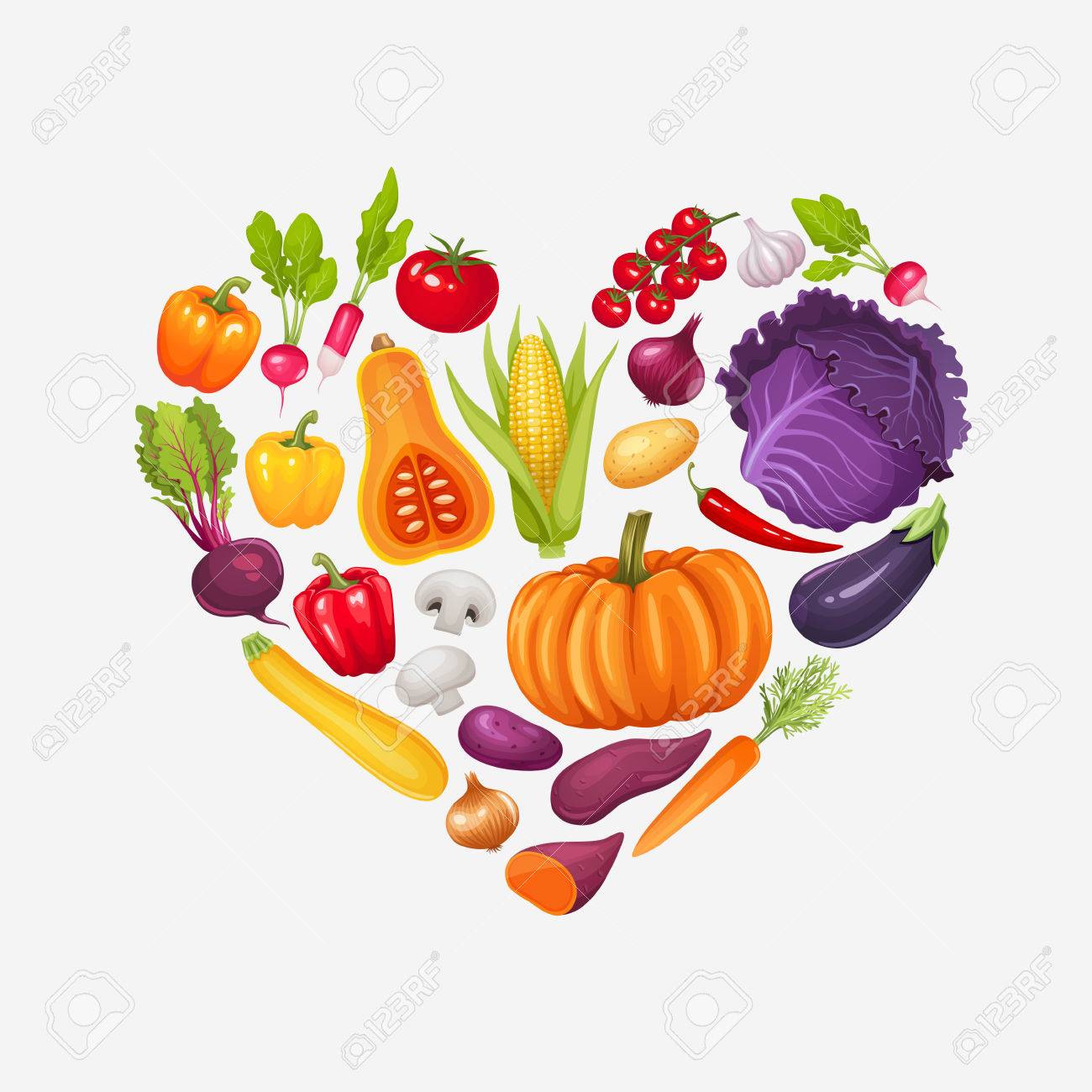 Heart Of Vegetables. Healthy Food Illustration Background. Royalty Free  SVG, Cliparts, Vectors, and Stock Illustration. Image 53981482., image size:1300x1300