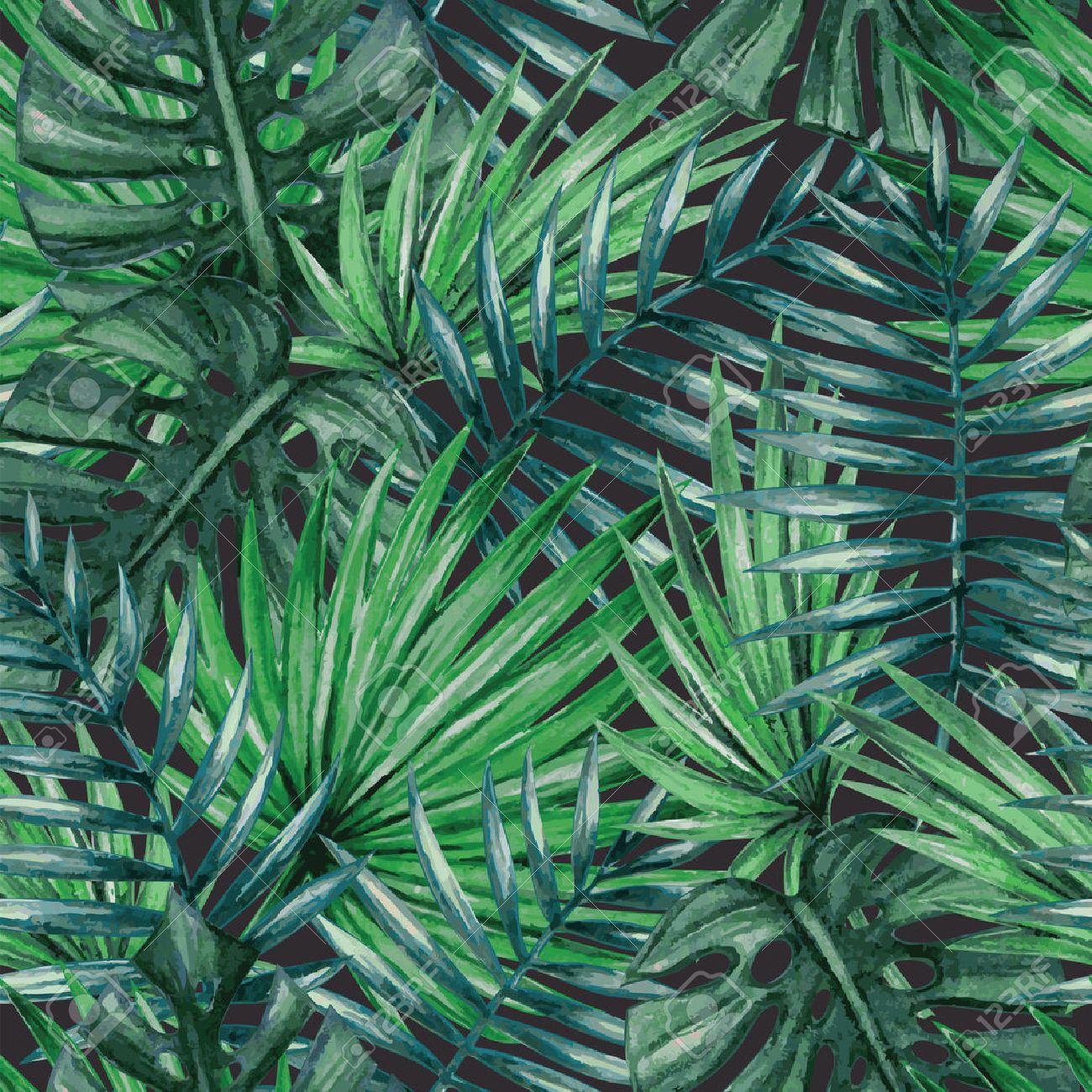 watercolor tropical palm leaves seamless pattern royalty free