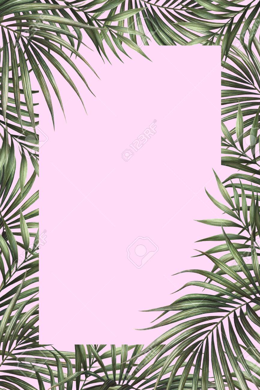 Palm Leaves Border Design With Pink Background Tropical Watercolor Stock Photo Picture And Royalty Free Image Image 142106261 palm leaves border design with pink background tropical watercolor