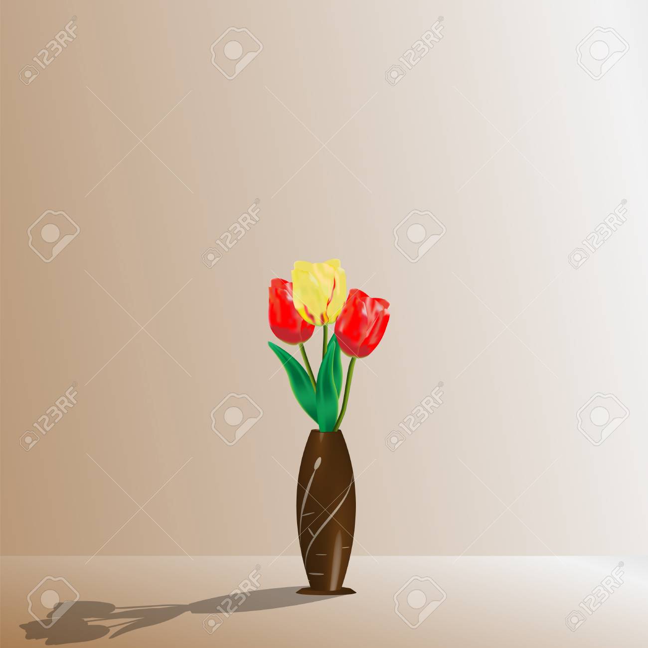 木製の花瓶のチューリップのイラスト素材 ベクタ Image