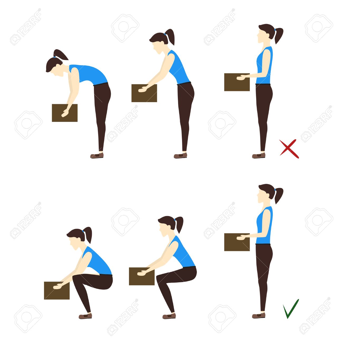 Lifting Box Correct and Incorrect Position. Poster with the Instruction. Flat Design Style. - 64571893 Lifting Box Correct and Incorrect Position. Poster with the Instruction. Flat Design Style. - 64571893