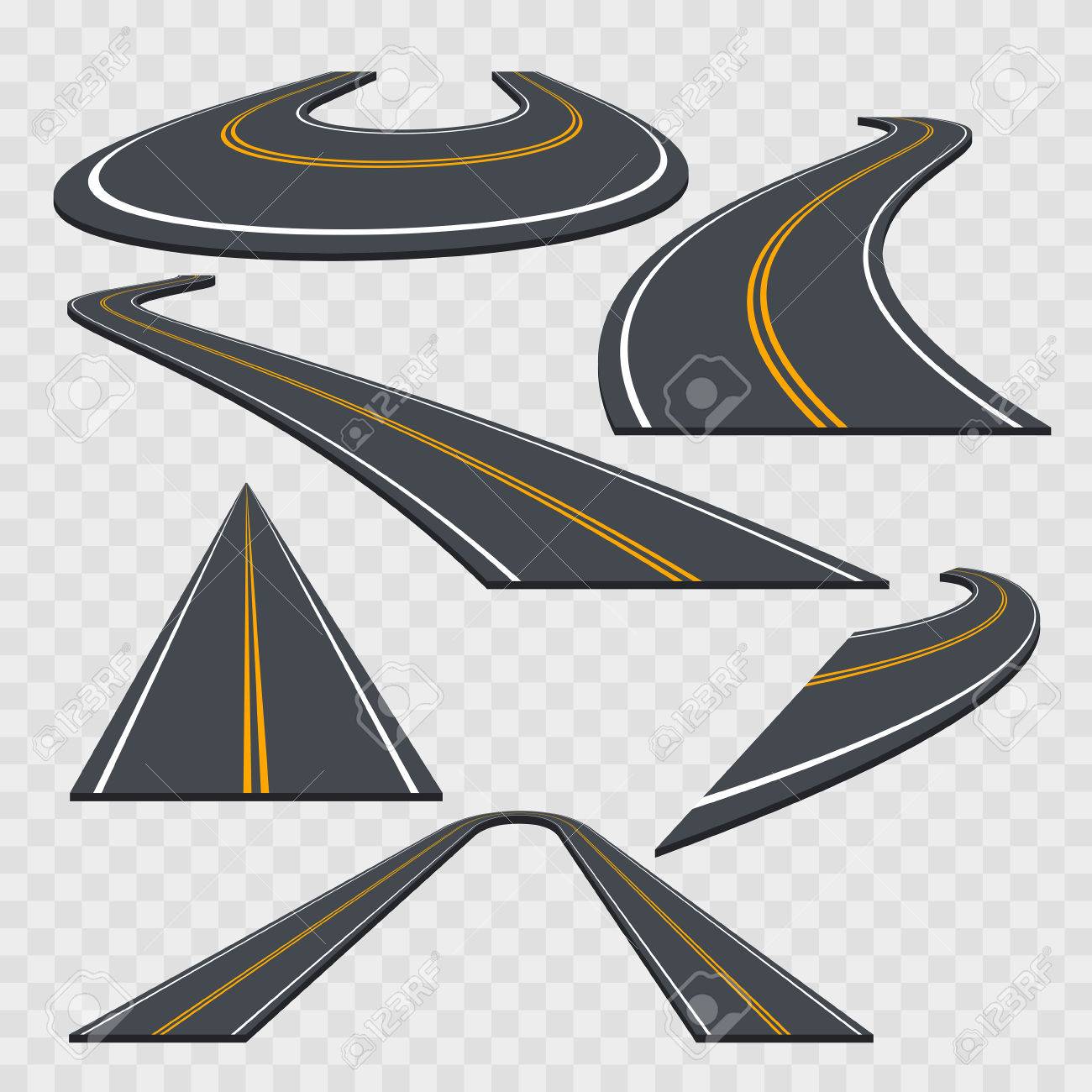 Different Perspective Curved Road Set on a Transparent Background. Vector illustration - 67918722 Different Perspective Curved Road Set on a Transparent Background. Vector illustration - 67918722