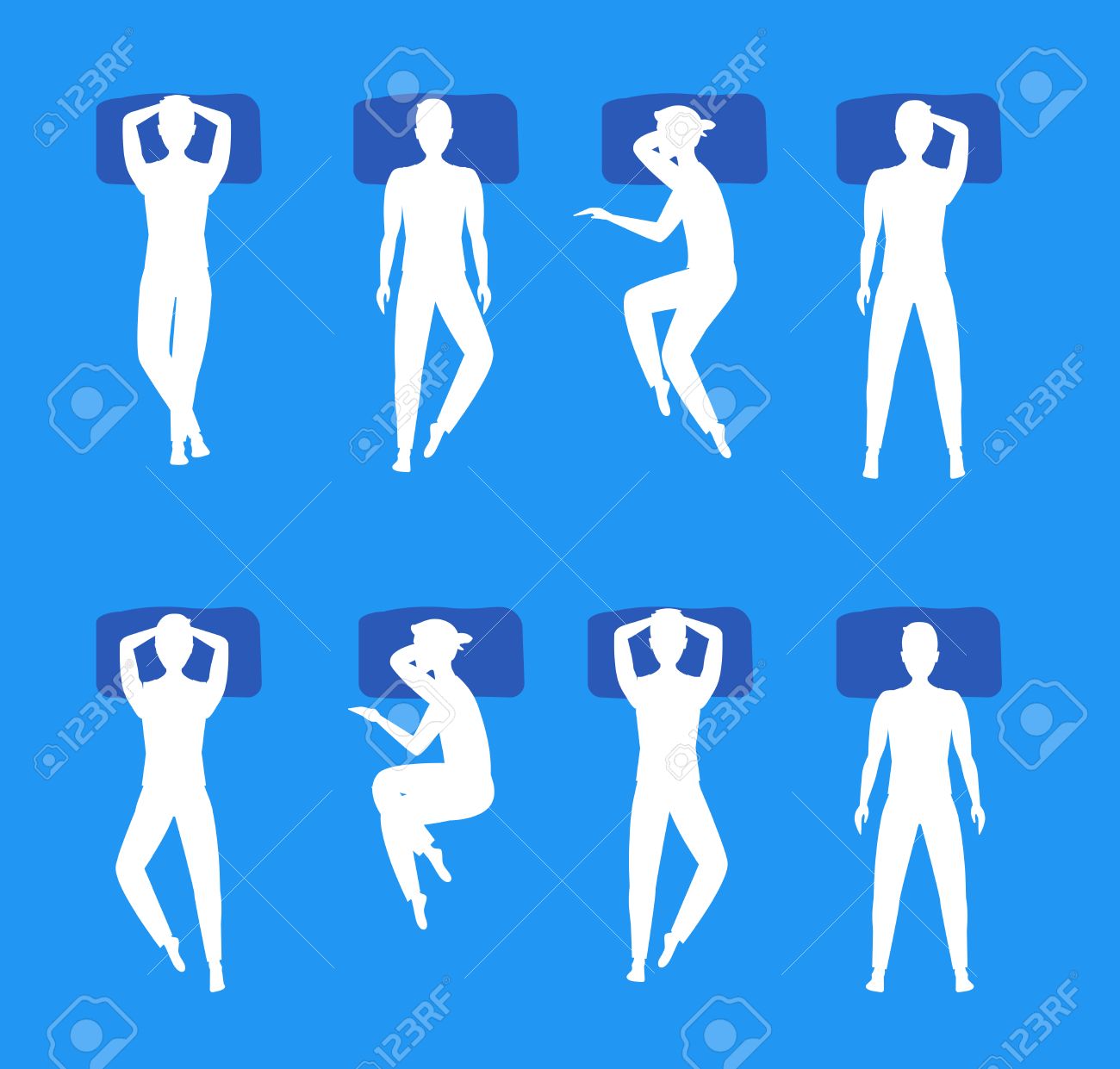 Different Sleeping Poses Set White Silhouette. Top View Man and Woman. Flat Design Style. Vector illustration - 67651062 Different Sleeping Poses Set White Silhouette. Top View Man and Woman. Flat Design Style. Vector illustration - 67651062