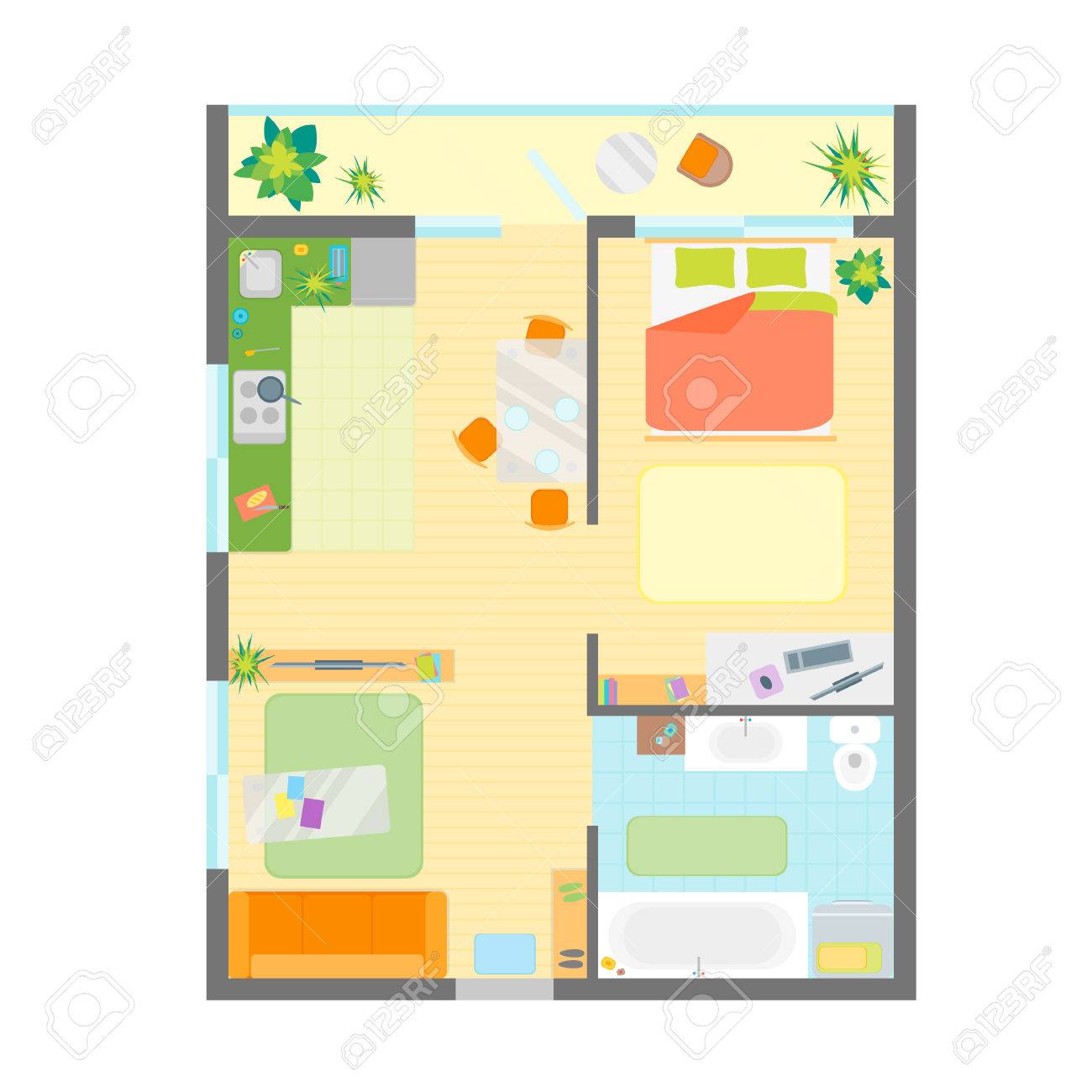Wohnung Grundriss Mit Mobeln Draufsicht Ingenieur Moderne Layout Flach Design Style Vektor Illustration Lizenzfrei Nutzbare Vektorgrafiken Clip Arts Illustrationen Image 67920797