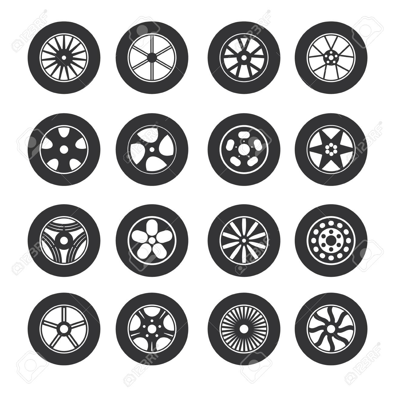 黒タイヤ ホイールのアイコンを設定します ベクトル のイラスト素材 ベクタ Image