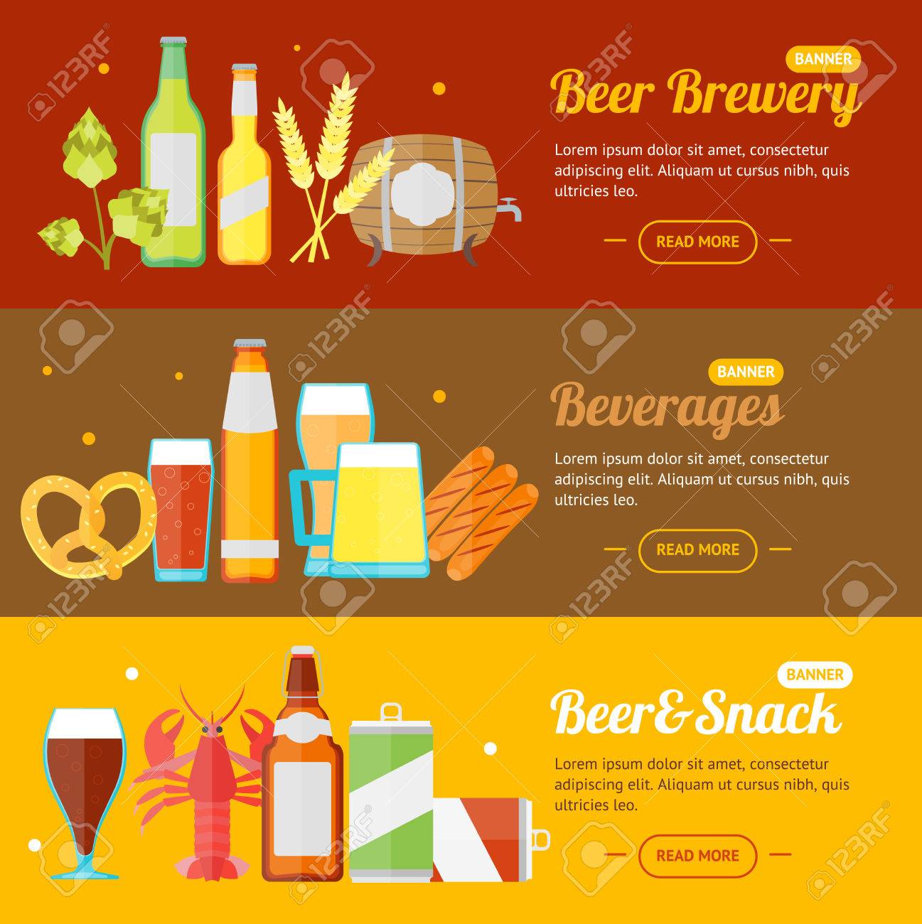 beer banner card horizontal set for bar restaurant pub or cafe