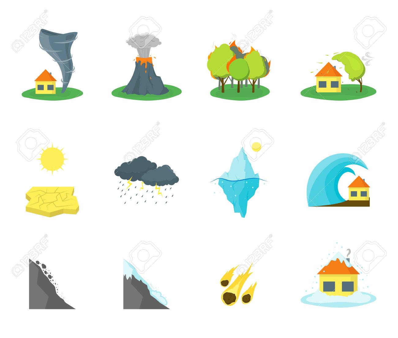 漫画自然災害の色アイコンを設定します ベクトルのイラスト素材 ベクタ Image