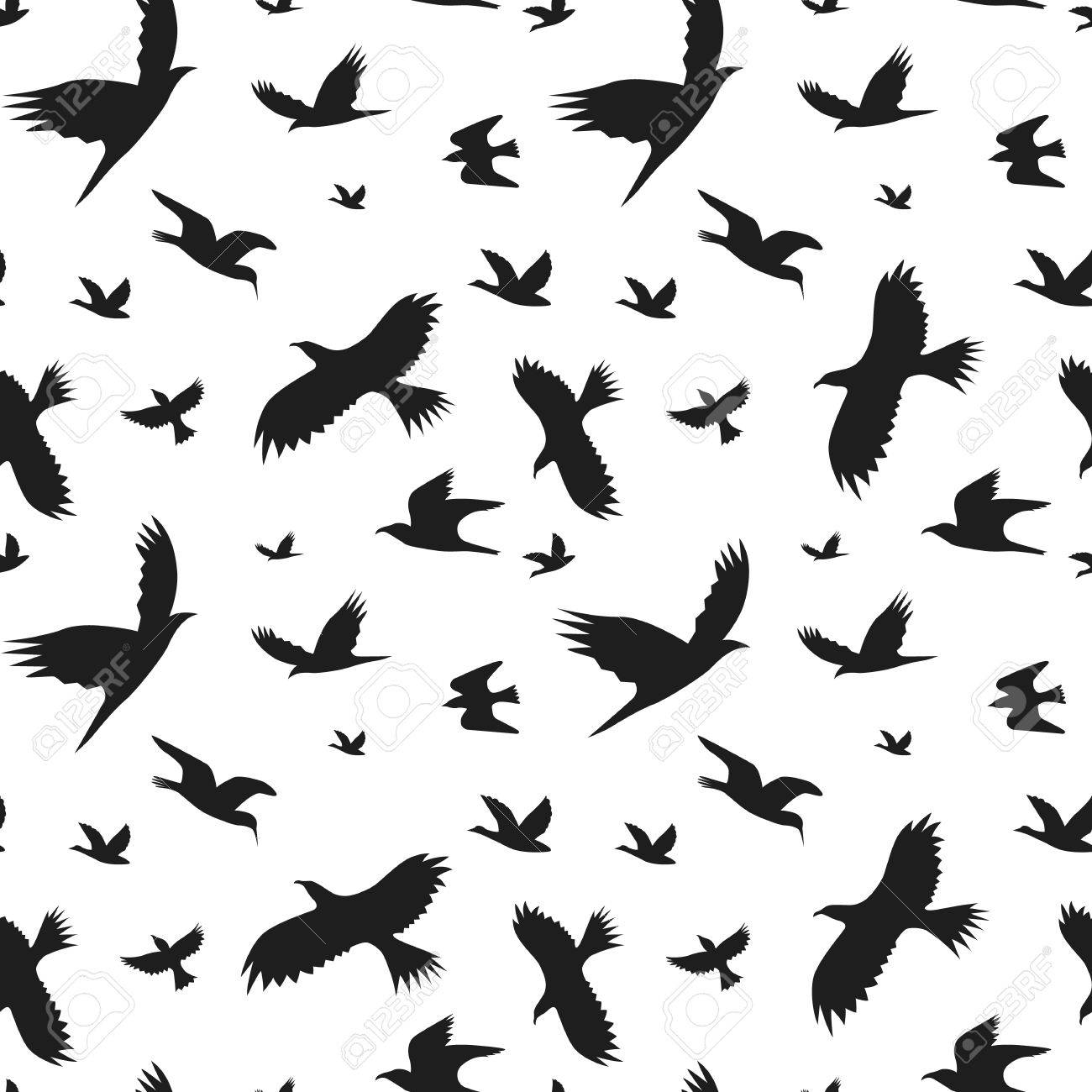 silhouette black fly birds background pattern vector royalty free