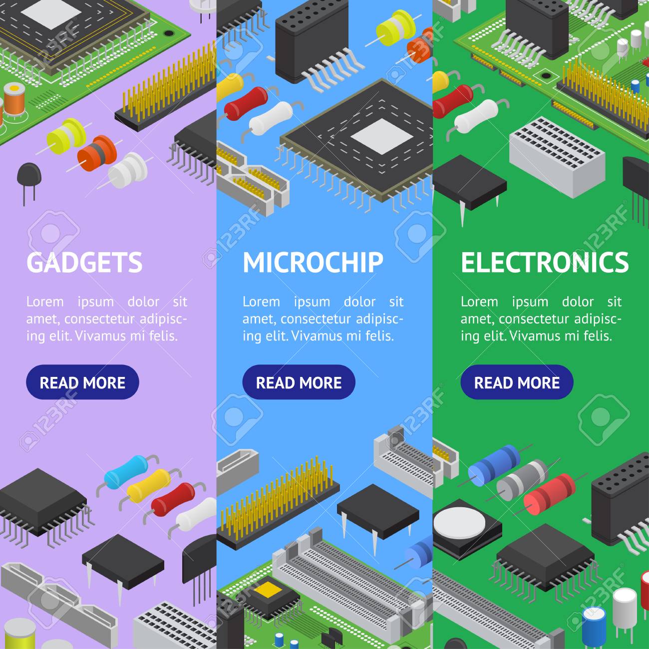 Computer Electronic Circuit Board Component Banner Vecrtical