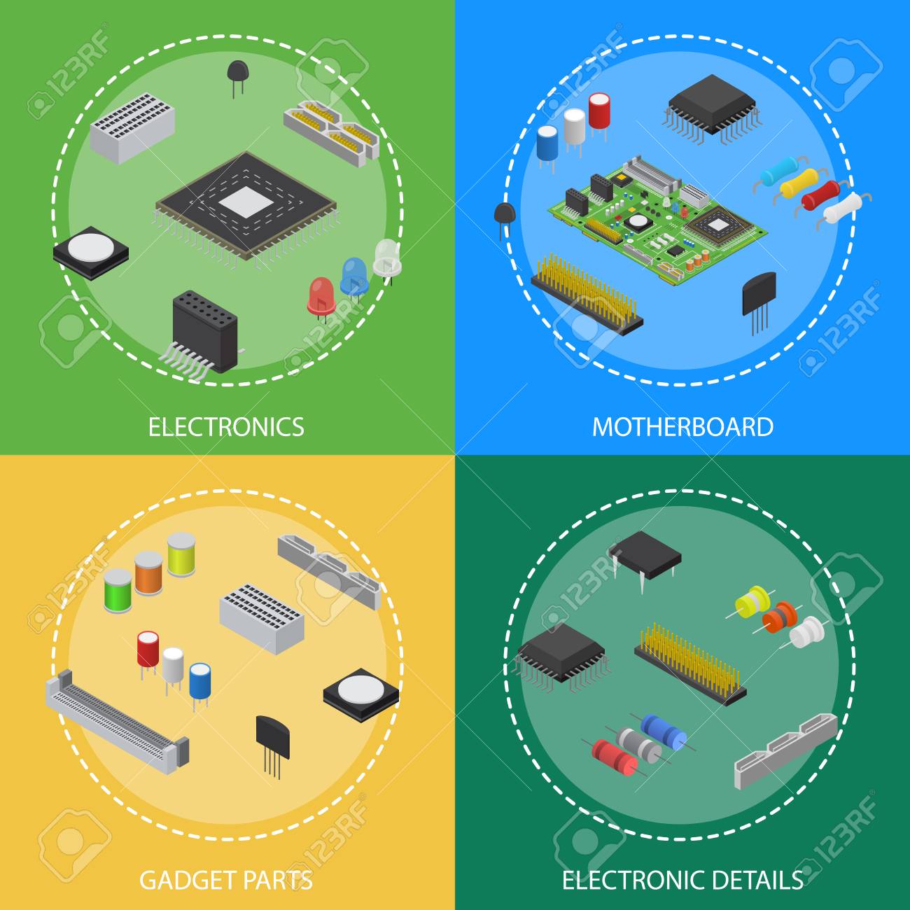 computer electronic circuit board component poster card set
