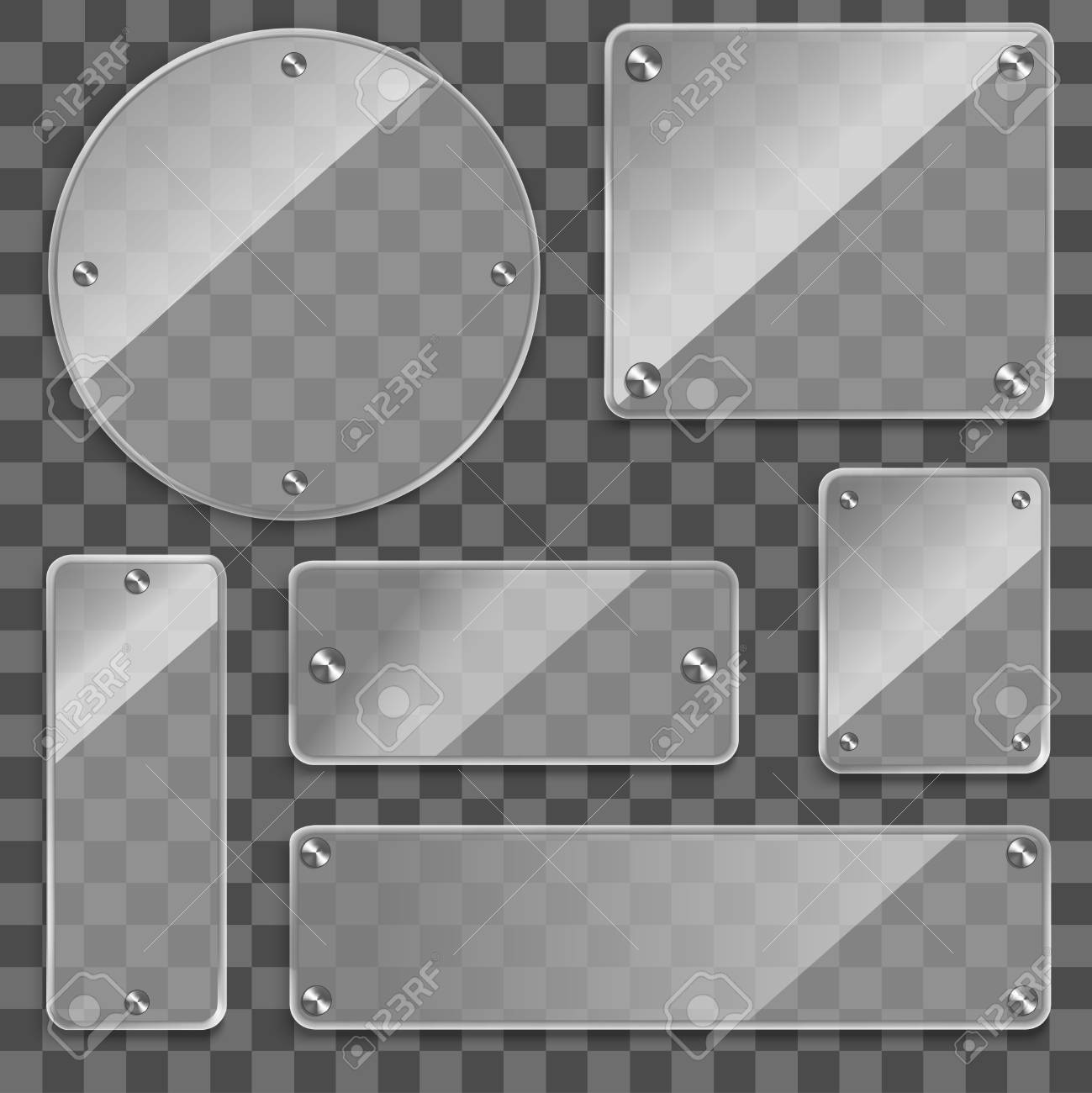 リアルな 3 D のさまざまなガラス フレーム背景が透明な四角形 角形 丸形の広告のためのフレームワーク ガラス フレームのベクトル イラストのイラスト 素材 ベクタ Image