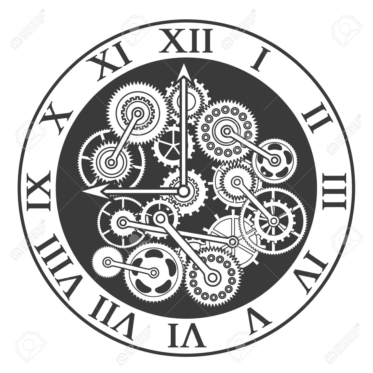 Cartoon Silhouette Black Clock Mechanism. Vector Royalty Free SVG,  Cliparts, Vectors, and Stock Illustration. Image 91873590., image size:1300x1300