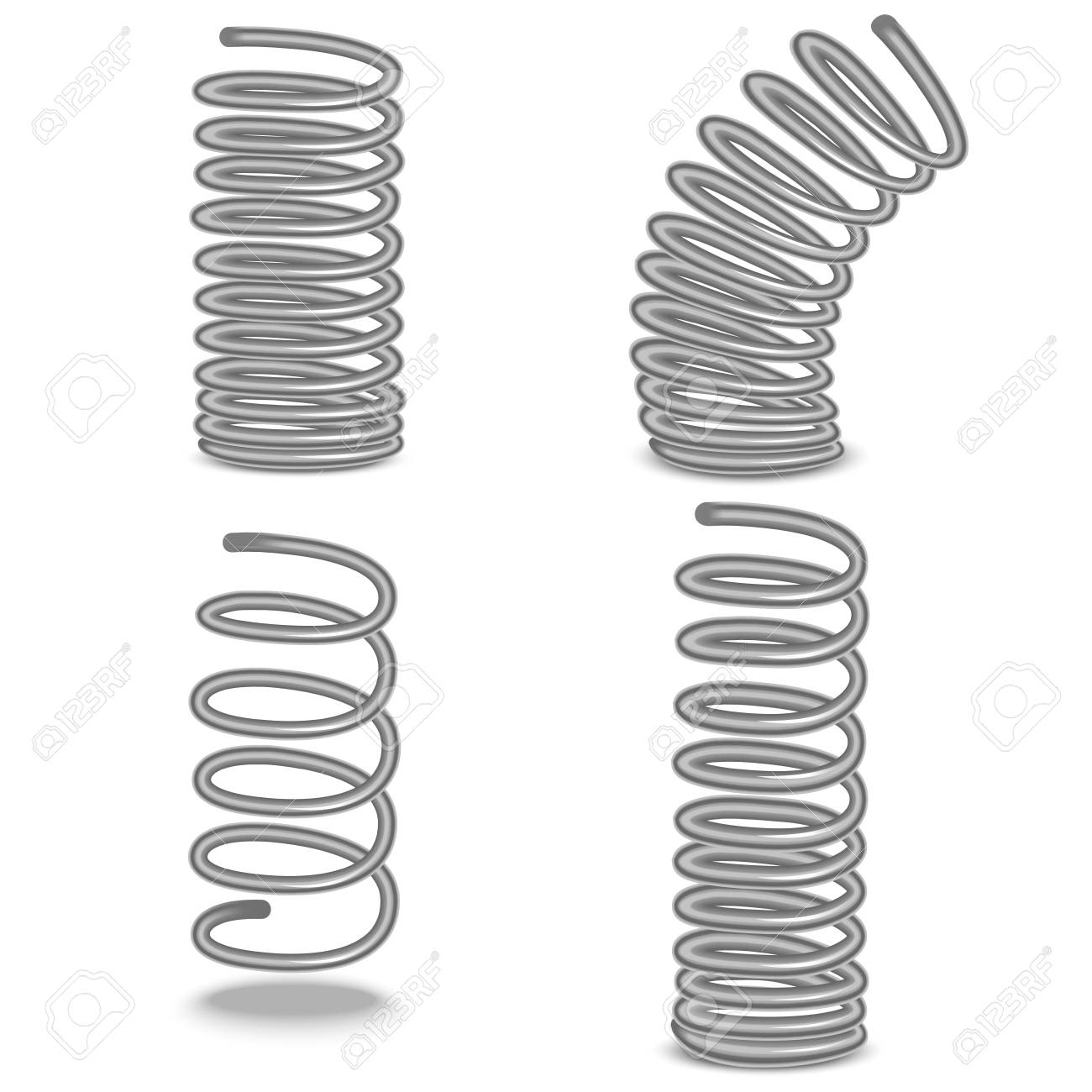 現実的な詳細な3d光沢のある金属スパイラルフレキシブルワイヤーセットクローズアップビュー圧縮圧縮および拡張タイプ ベクトルイラスト のイラスト素材 ベクタ Image