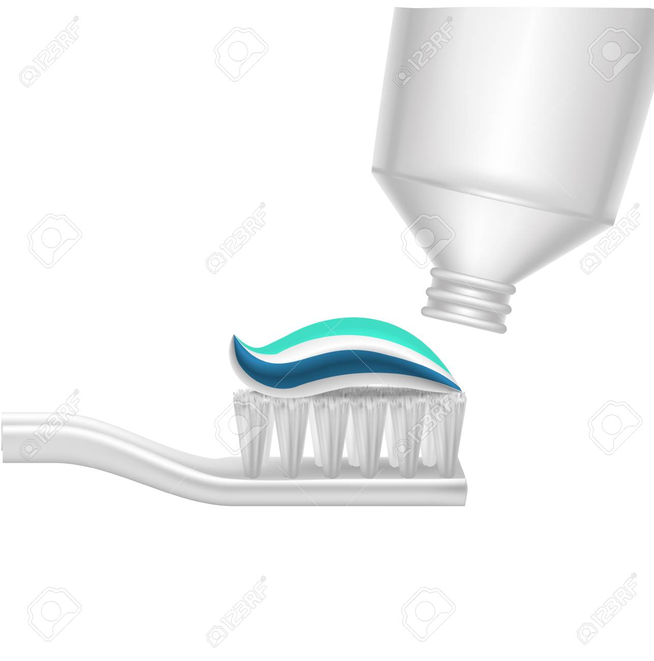 リアルな詳細な3d歯磨き粉と歯ブラシ ベクトル のイラスト素材 ベクタ Image