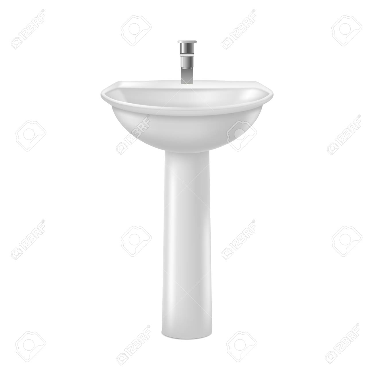 Realistic Detailed 3d White Ceramic Sink with Faucet Element of Bathroom Interior. - 95837360 Realistic Detailed 3d White Ceramic Sink with Faucet Element of Bathroom Interior. - 95837360